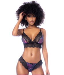 Ensemble 2 pièces imprimé floral noir et violet 